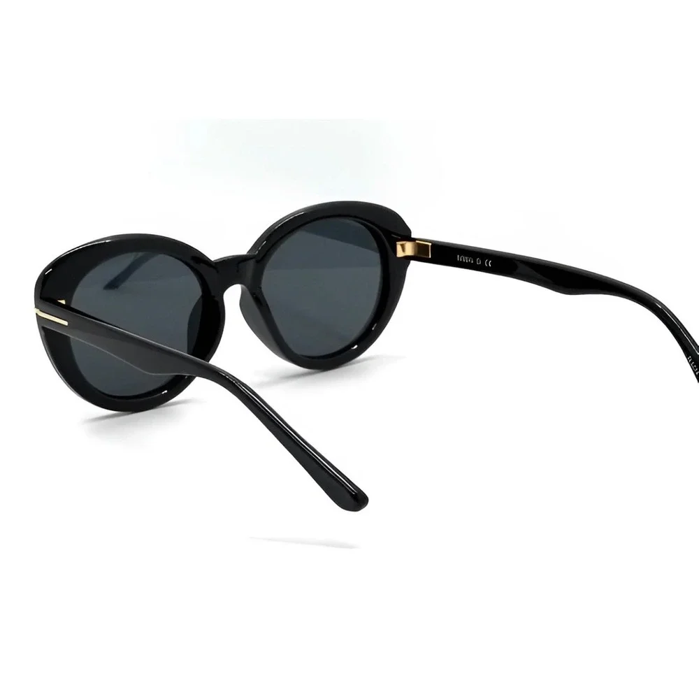 Women Dark Black Chic Retro Round Sunglasses‎ Gold Designer Eyewear Luxury Gafas
